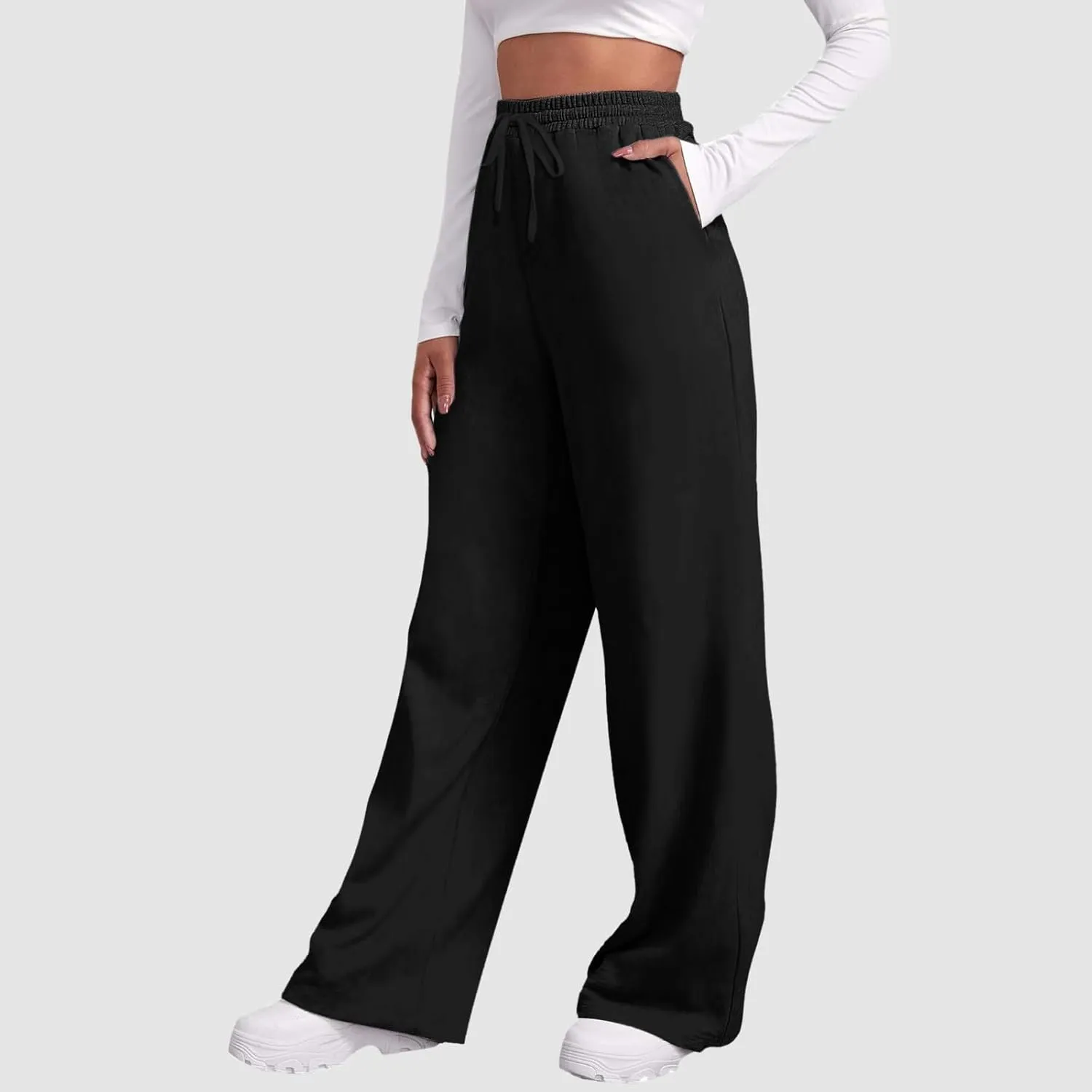Wide Leg Sweatpants Women Petite Sweatpants for Women Elastic High Waisted Drawstring Loose Pants with Pockets
