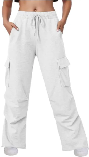 Wide Leg Sweatpants Women Womens Cargo Sweatpants Wide Leg Fleece Lined Y2k Pants Fall Winter Baggy Joggers with Pockets