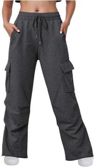 Wide Leg Sweatpants Women Womens Cargo Sweatpants Wide Leg Fleece Lined Y2k Pants Fall Winter Baggy Joggers with Pockets