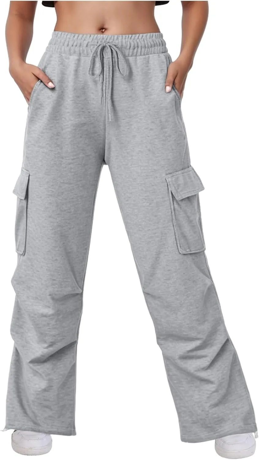 Wide Leg Sweatpants Women Womens Cargo Sweatpants Wide Leg Fleece Lined Y2k Pants Fall Winter Baggy Joggers with Pockets
