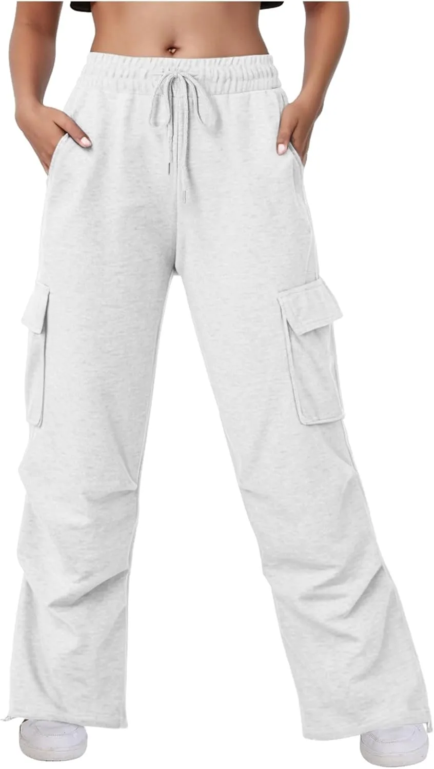 Wide Leg Sweatpants Women Womens Cargo Sweatpants Wide Leg Fleece Lined Y2k Pants Fall Winter Baggy Joggers with Pockets