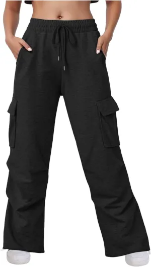 Wide Leg Sweatpants Women Womens Cargo Sweatpants Wide Leg Fleece Lined Y2k Pants Fall Winter Baggy Joggers with Pockets
