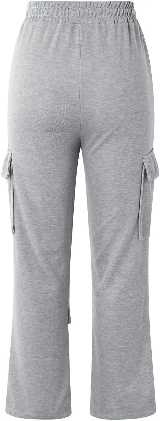 Wide Leg Sweatpants Women Womens Cargo Sweatpants Wide Leg Fleece Lined Y2k Pants Fall Winter Baggy Joggers with Pockets
