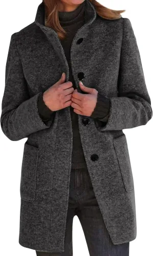Winter Long Pea Coats for Women Wool Blend Stand Collar Single Breasted Blazer Jacket 2025 Casual Peacoat Overcoat