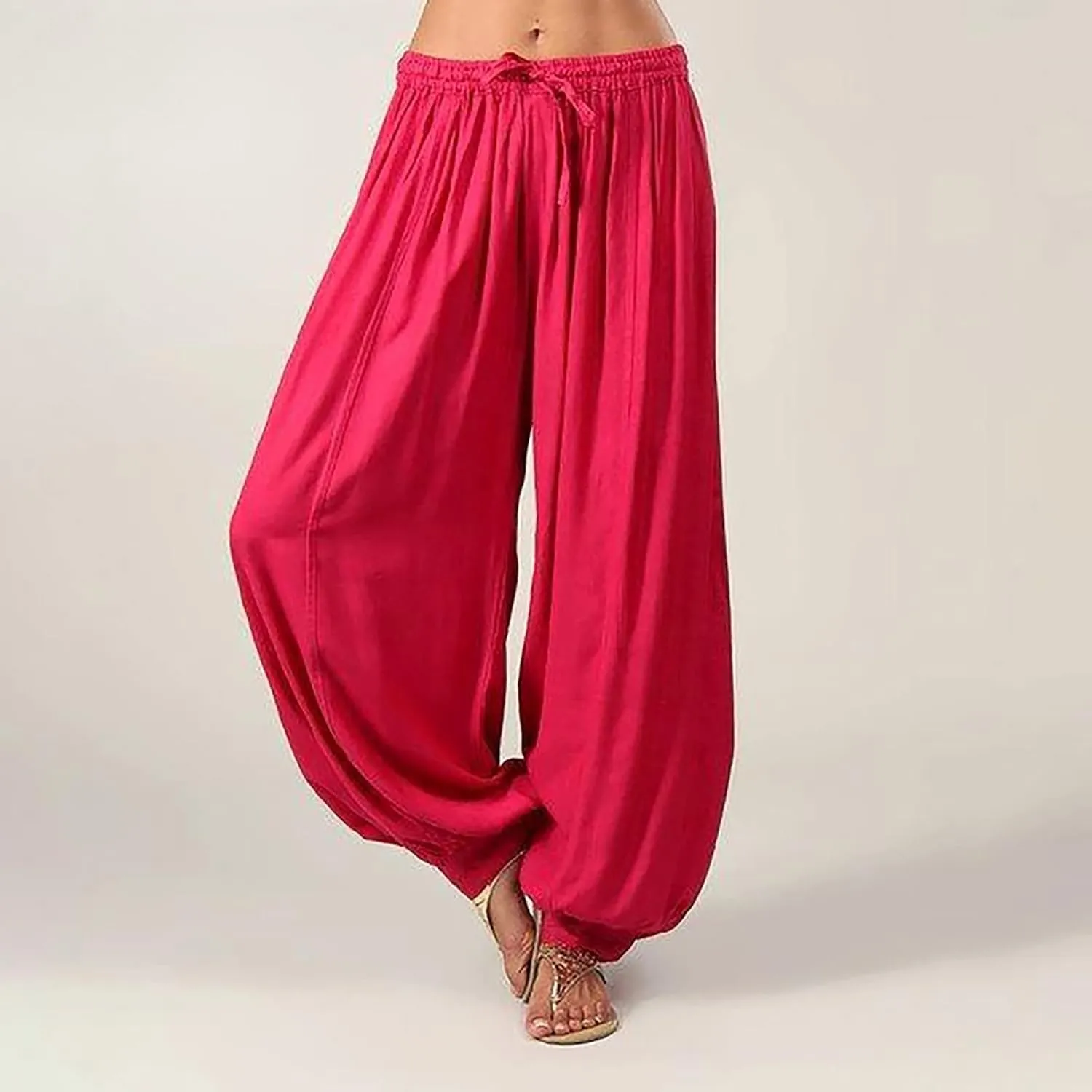 Women Cotton Linen Baggy Hippie Pants Boho Gypsy Aladdin Yoga Harem Lounge Pants Loose Leg Jogger Palazzo Sweatpants