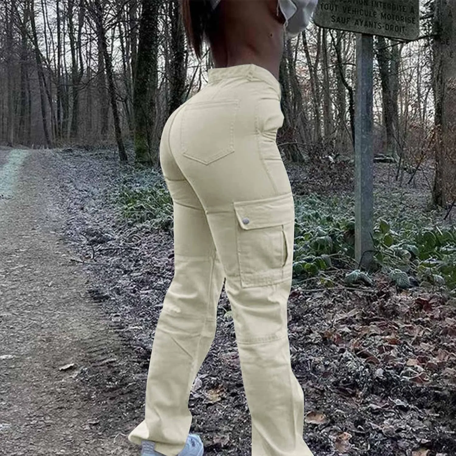 Women Denim Cargo Pants Stretch High Waisted Jeans Casual Baggy Joggers Solid Color Trousers Multi Pockets Streetwear