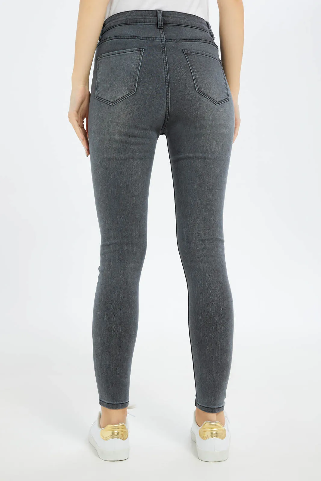 Women Grey Mid Waist Skinny Jeans
