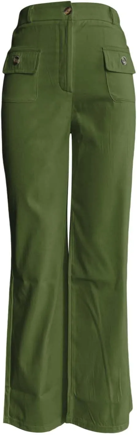 Women High Waist Wide Leg Pants Stretchy Solid Color Tummy Control Trousers Business Work Casual Pants with Pockets