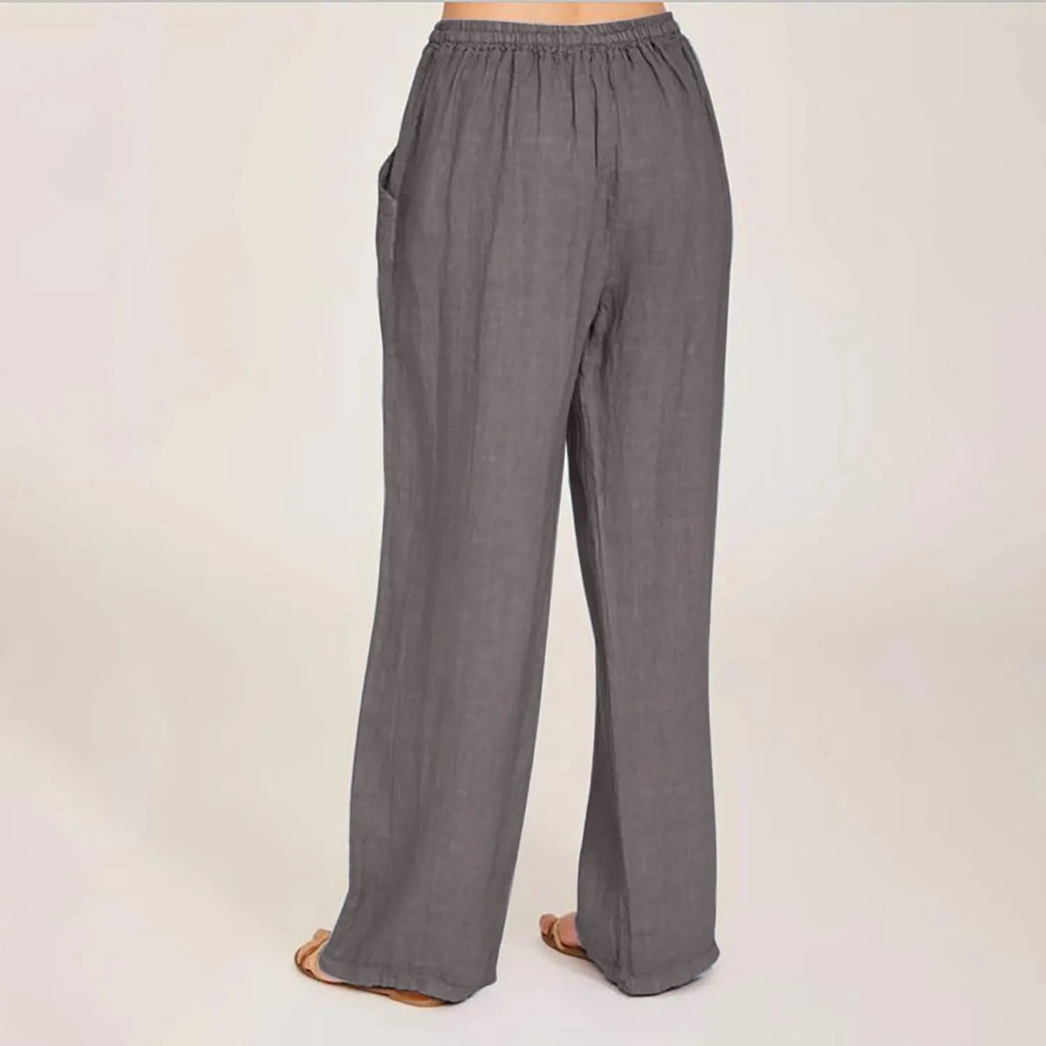 Women Trendy Linen Pants 2024 Wide Leg Causal Pants Flowy Palazzo Pants Boho Summer Vacation Outfits with Pockets