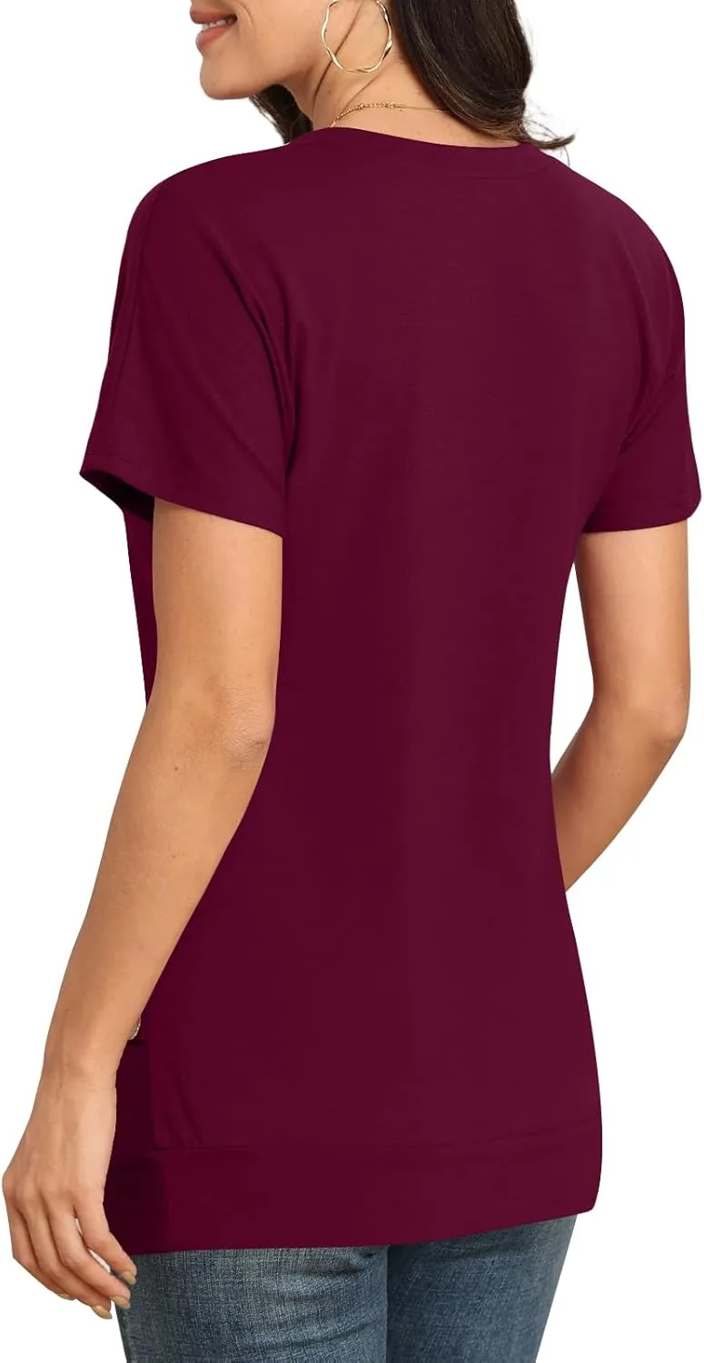 Womens 2025 Casual Summer Short Sleeve Tops Crew Neck T Shirts
