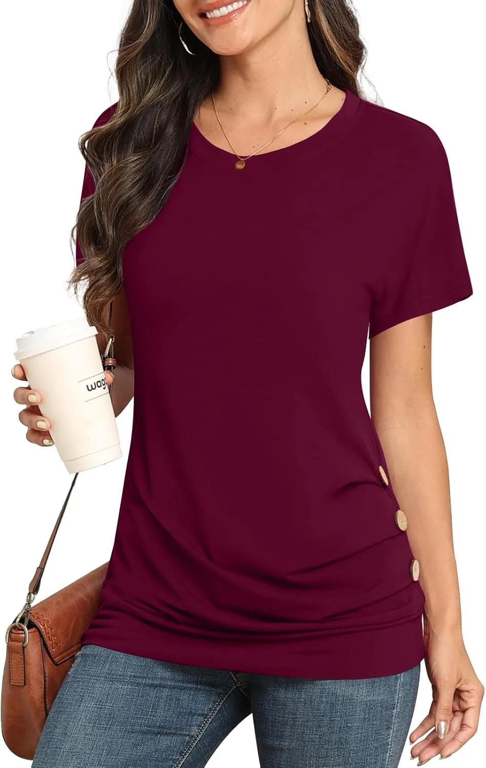 Womens 2025 Casual Summer Short Sleeve Tops Crew Neck T Shirts