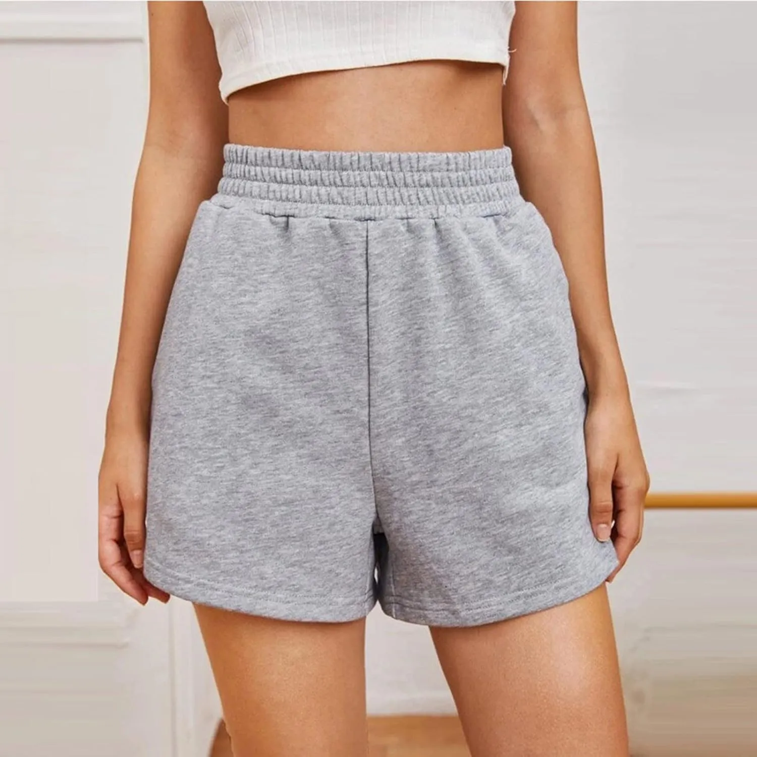 Women's Athletic Fit Terry Shorts Loose Comfy Yoga Jogger Sweat Cotton Shorts Pant High Waist Running Lounge Shorts