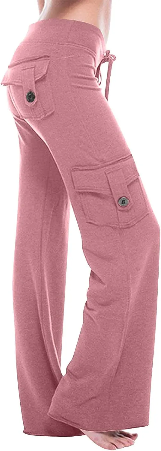 Womens Cargo Low Waisted Pants Drawstring Sweatpants Straight Wide Leg Trousers Baggy Casual Streetwear with Pockets