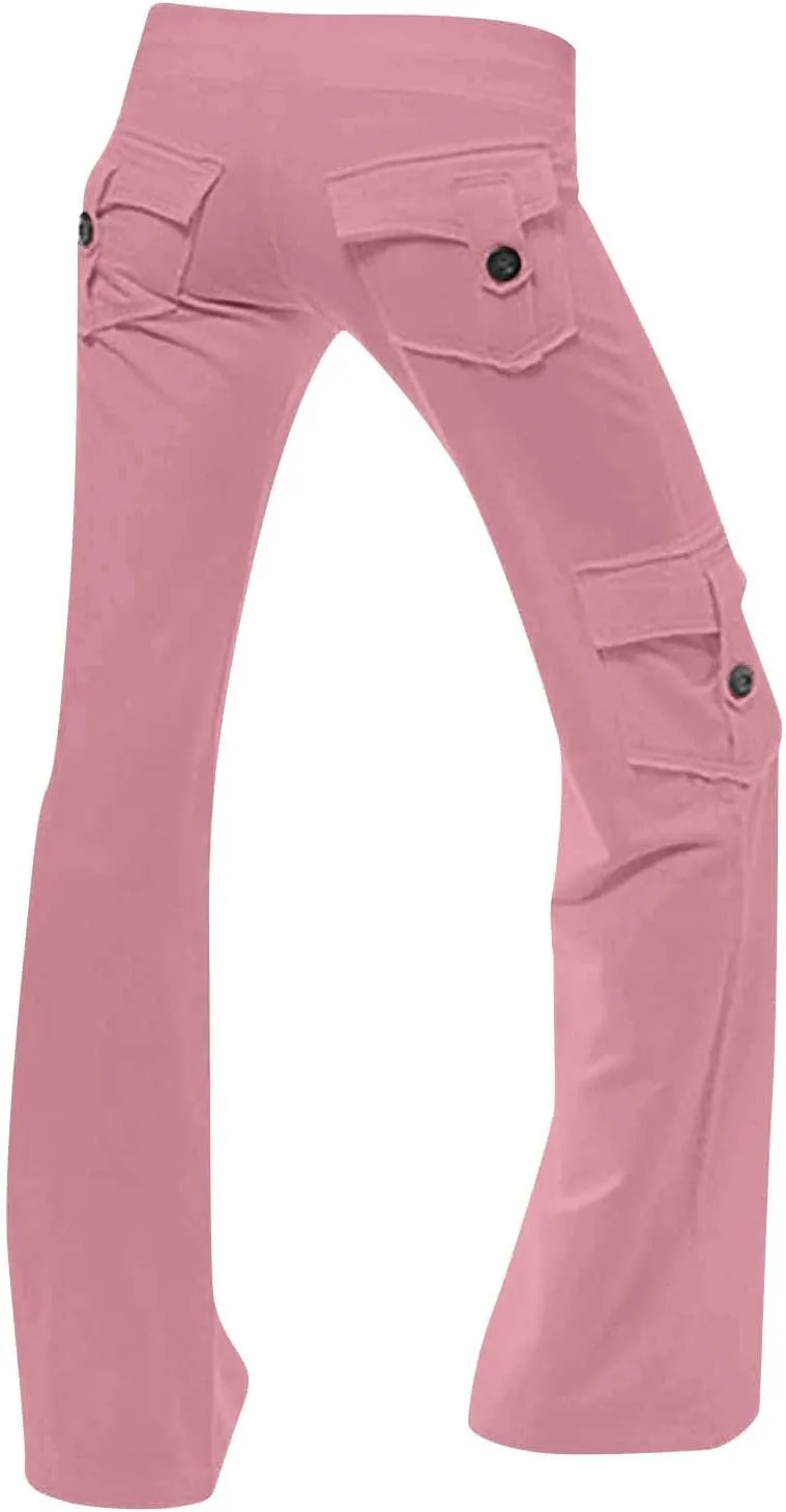 Womens Cargo Low Waisted Pants Drawstring Sweatpants Straight Wide Leg Trousers Baggy Casual Streetwear with Pockets
