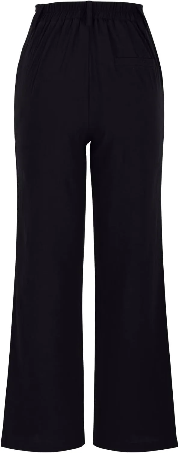 Women's Cotton Linen Pants High Waisted Sweatpants Wide Leg Straight Slacks Solid Color Casual Joggers Comfy Trousers