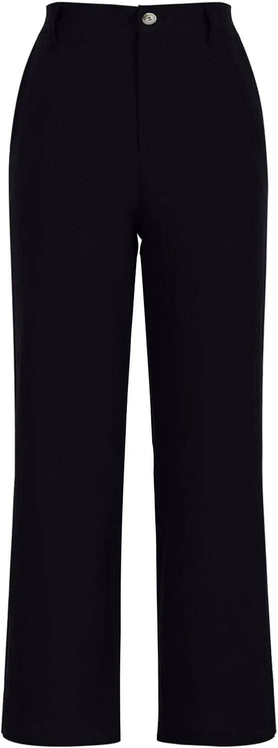 Women's Cotton Linen Pants High Waisted Sweatpants Wide Leg Straight Slacks Solid Color Casual Joggers Comfy Trousers