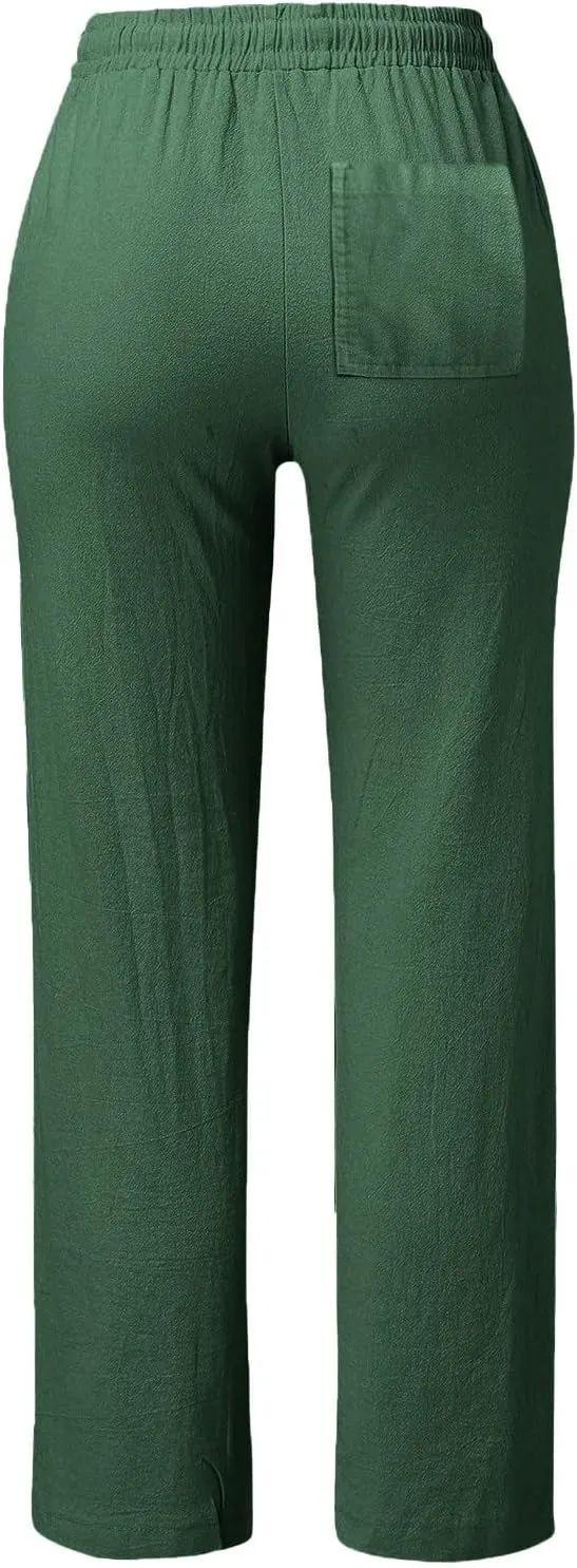 Women's Cotton Linen Straight Leg Pants Casual Summer Loose Sweatpants Tapered Ankle Capris Cropped Beach Trousers