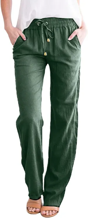 Women's Cotton Linen Straight Leg Pants Casual Summer Loose Sweatpants Tapered Ankle Capris Cropped Beach Trousers