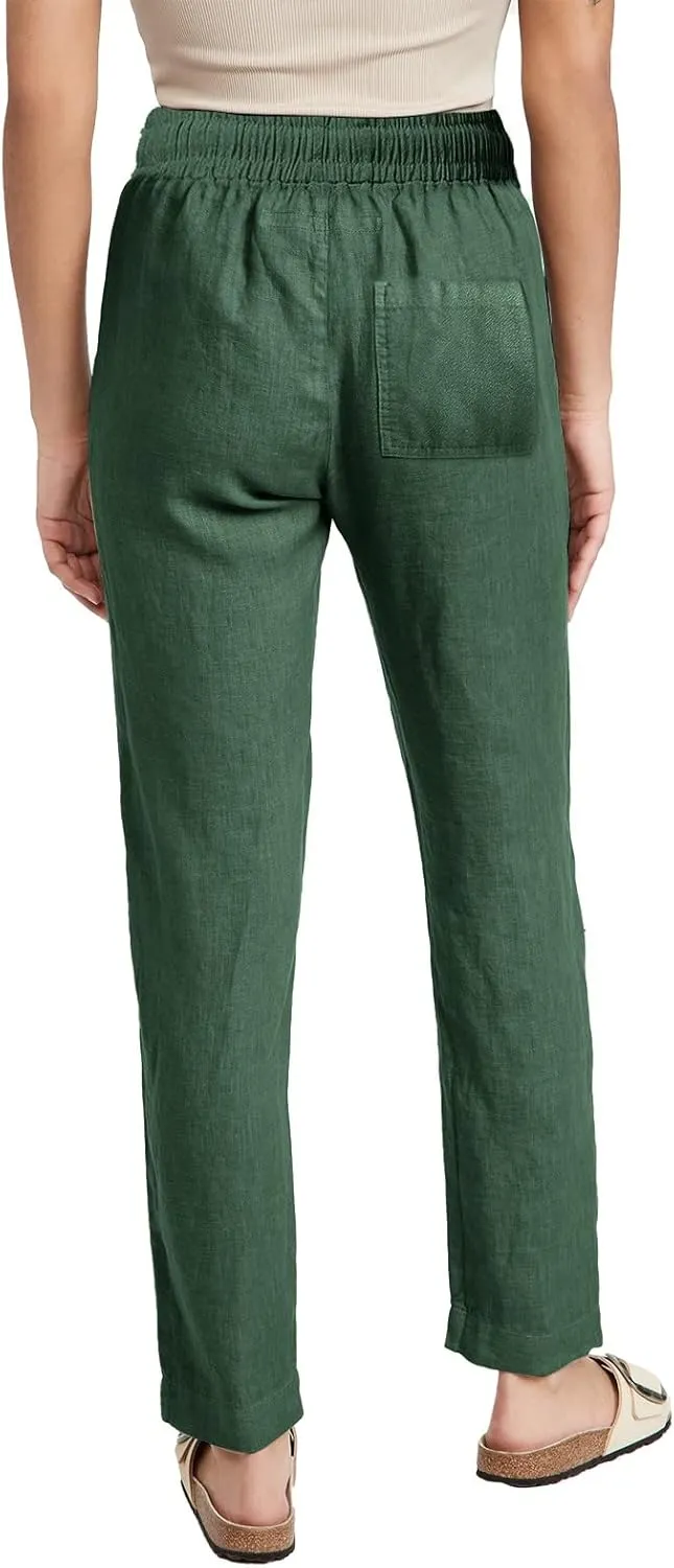 Women's Cotton Linen Straight Leg Pants Casual Summer Loose Sweatpants Tapered Ankle Capris Cropped Beach Trousers