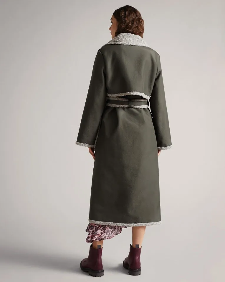 Women's Faux Shearling Wool Blend Wrap Coat