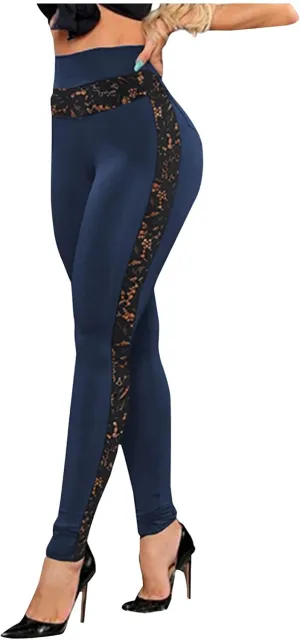 Women's Gothic Sexy Lace Leggings High Waist Club Casual Skinny Tight Pants Soft Elastic Biker Full Length Leggings
