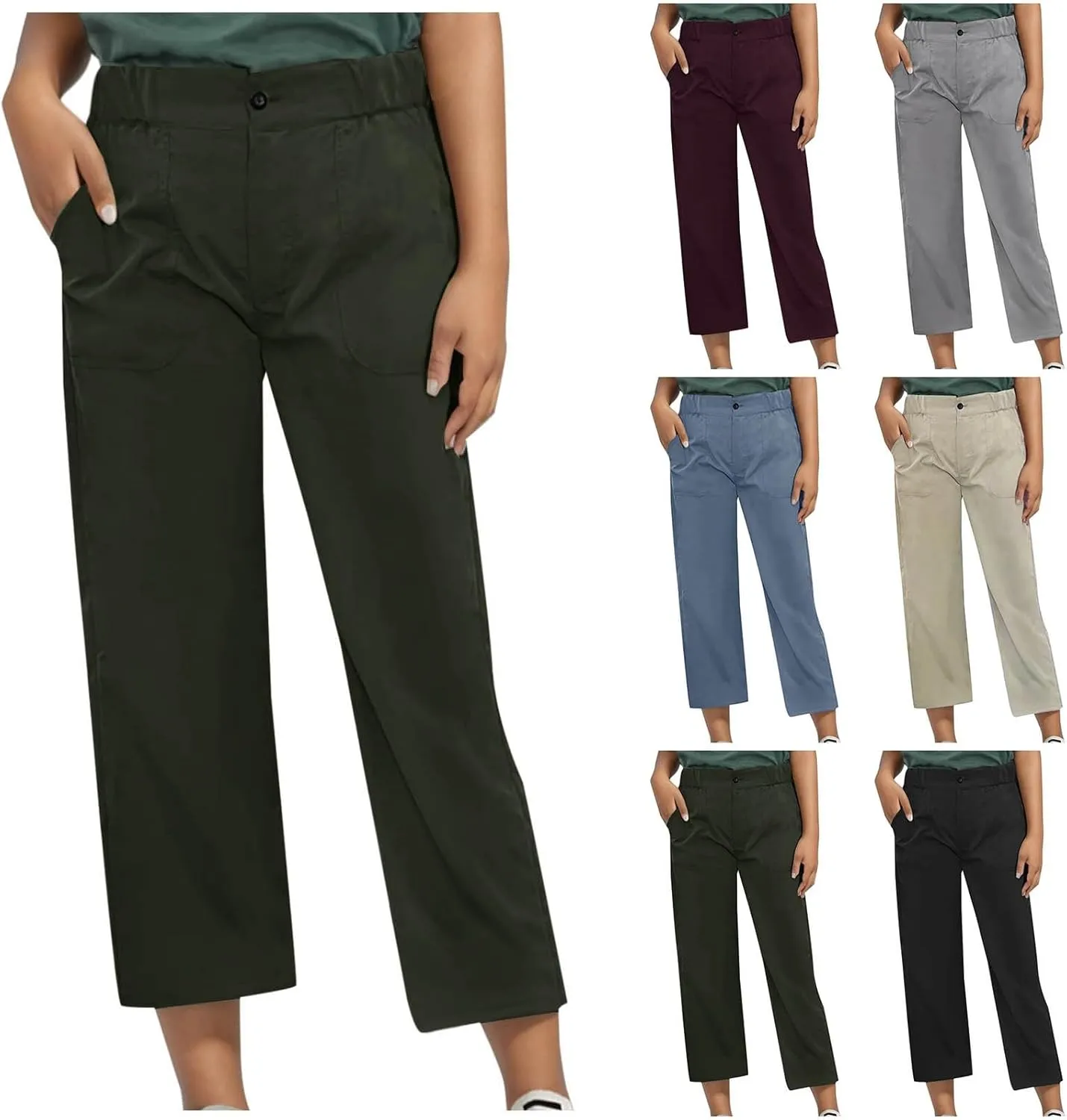 Women's High Waisted Pants Straight Leg Casual Trousers Slim Baggy Sweatpants Solid Color Slacks Trendy Work Pants