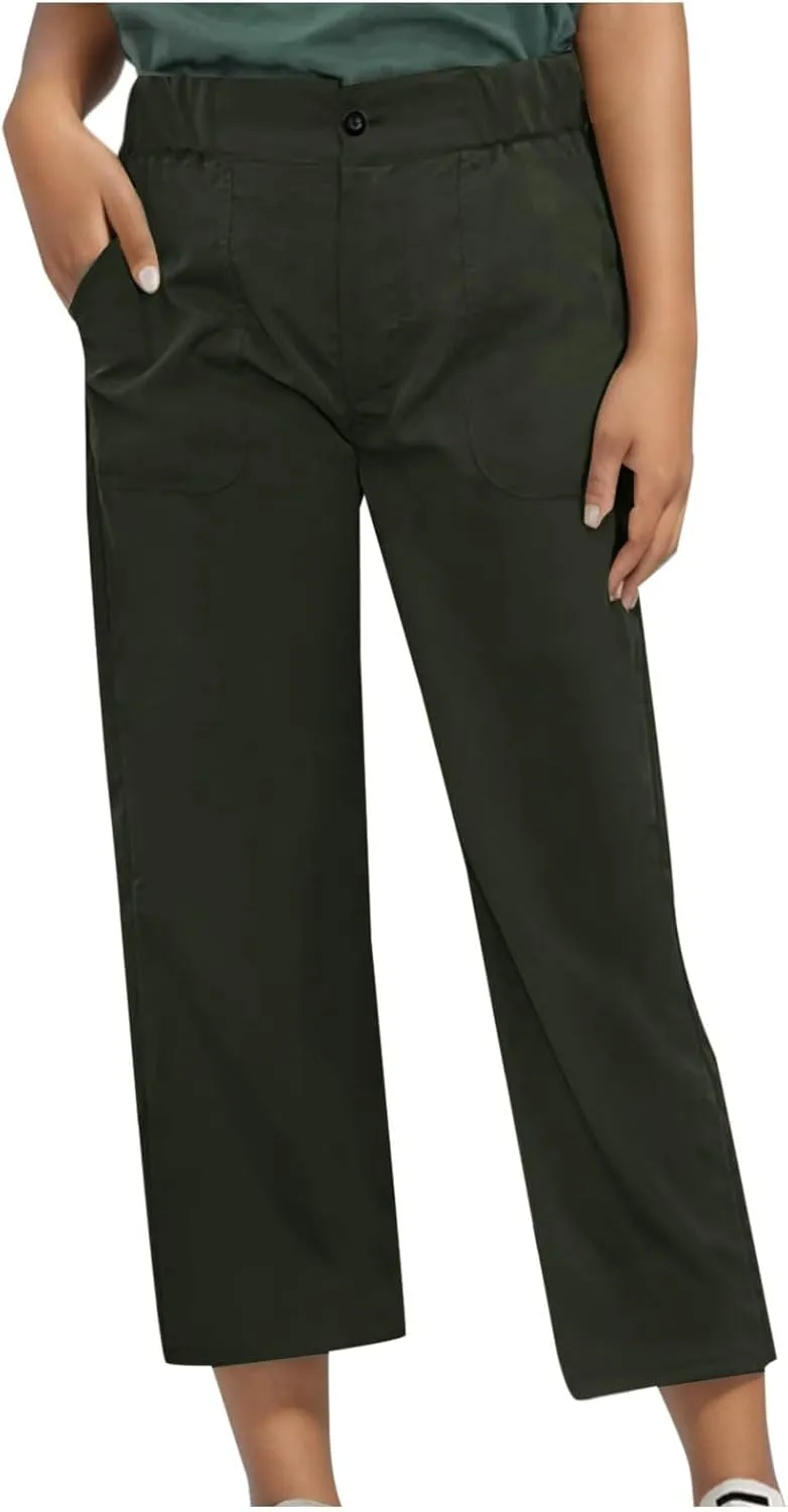 Women's High Waisted Pants Straight Leg Casual Trousers Slim Baggy Sweatpants Solid Color Slacks Trendy Work Pants