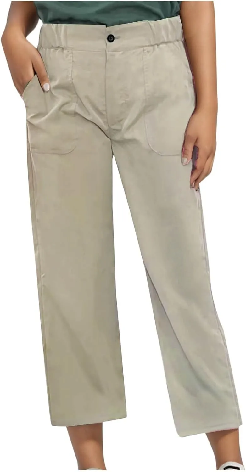 Women's High Waisted Pants Straight Leg Casual Trousers Slim Baggy Sweatpants Solid Color Slacks Trendy Work Pants