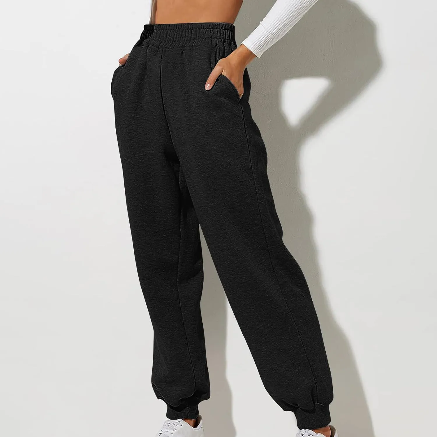Womens High Waisted Sweatpants with Pockets 2024 Fall Y2k Jogger Pants Baggy Lounge Trousers Cinch Bottom Sweatpants