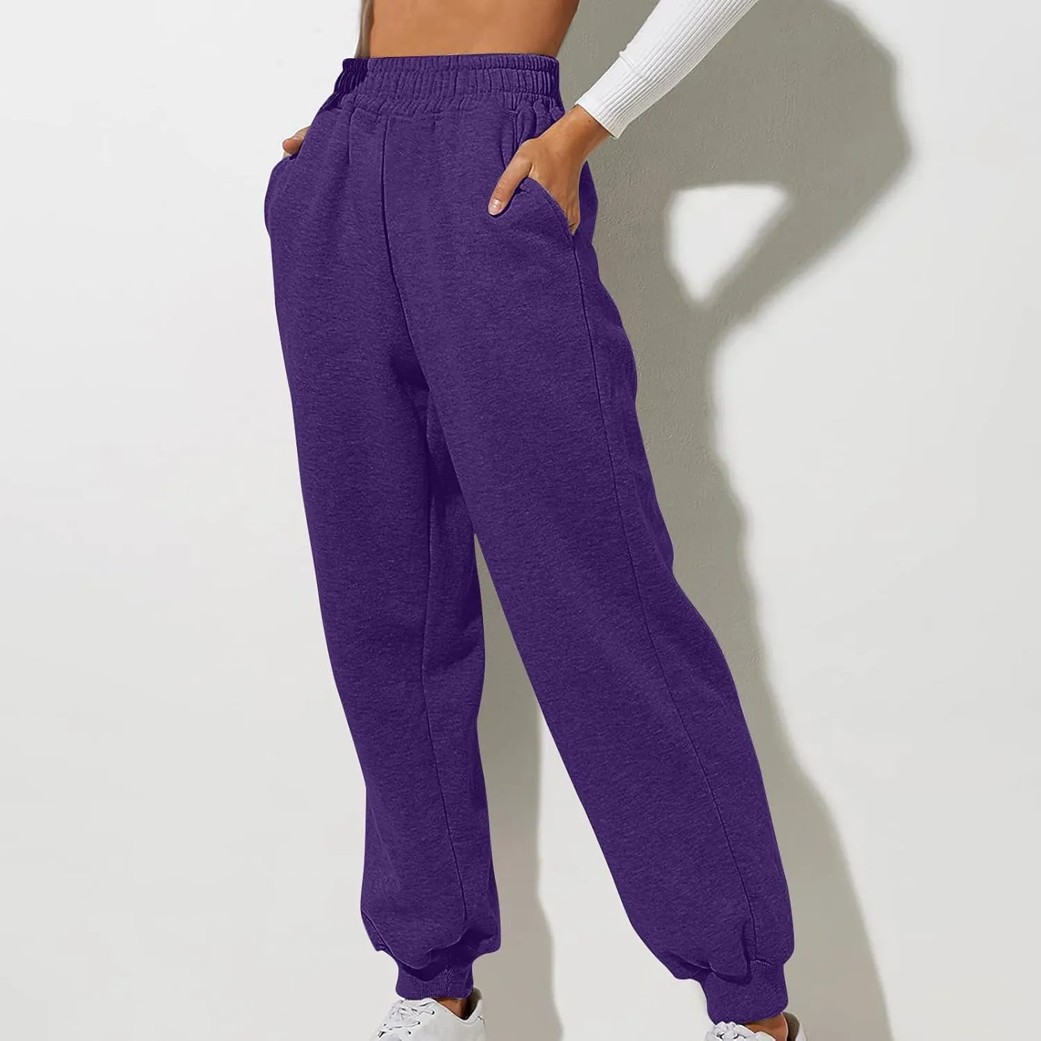 Womens High Waisted Sweatpants with Pockets 2024 Fall Y2k Jogger Pants Baggy Lounge Trousers Cinch Bottom Sweatpants