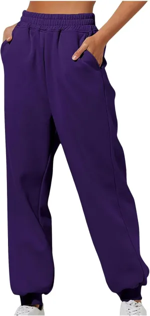 Womens High Waisted Sweatpants with Pockets 2024 Fall Y2k Jogger Pants Baggy Lounge Trousers Cinch Bottom Sweatpants