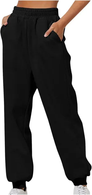 Womens High Waisted Sweatpants with Pockets 2024 Fall Y2k Jogger Pants Baggy Lounge Trousers Cinch Bottom Sweatpants