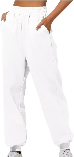 Womens High Waisted Sweatpants with Pockets 2024 Fall Y2k Jogger Pants Baggy Lounge Trousers Cinch Bottom Sweatpants
