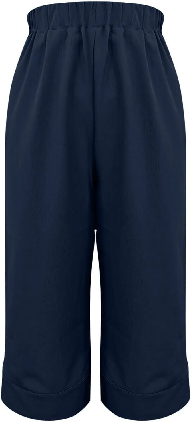 Womens Linen Capri Pants for Summer Straight Leg Capris Pants Casual Elastic Waist Cropped Trousers with Pockets