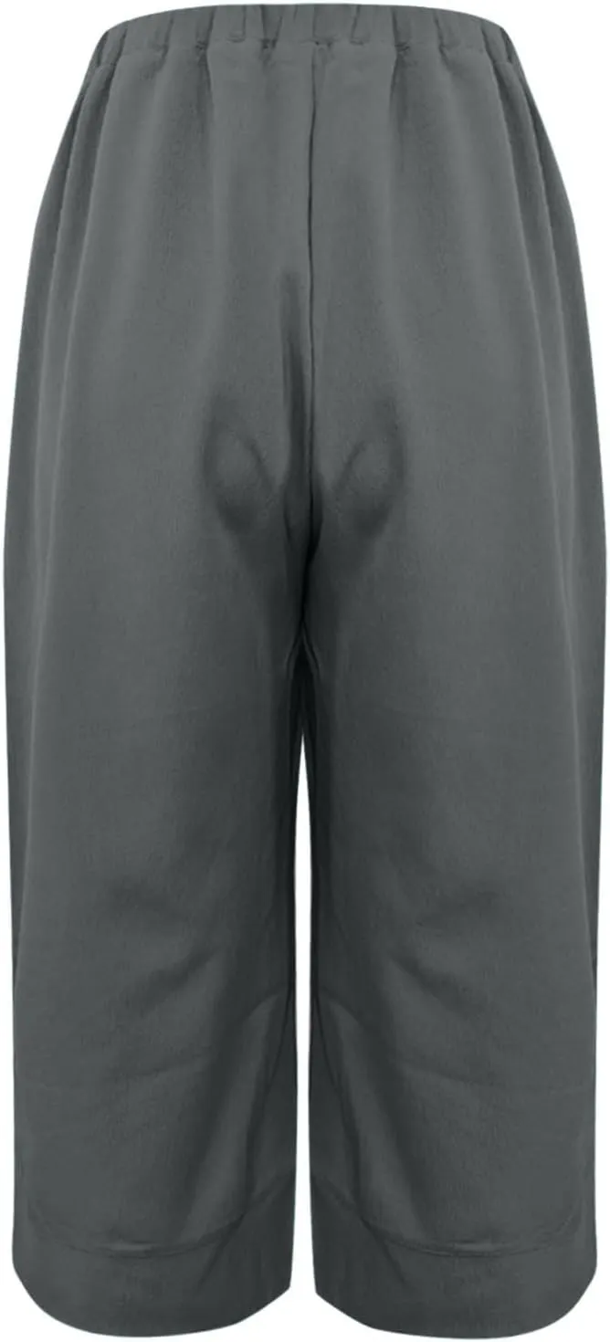 Womens Linen Capri Pants for Summer Straight Leg Capris Pants Casual Elastic Waist Cropped Trousers with Pockets