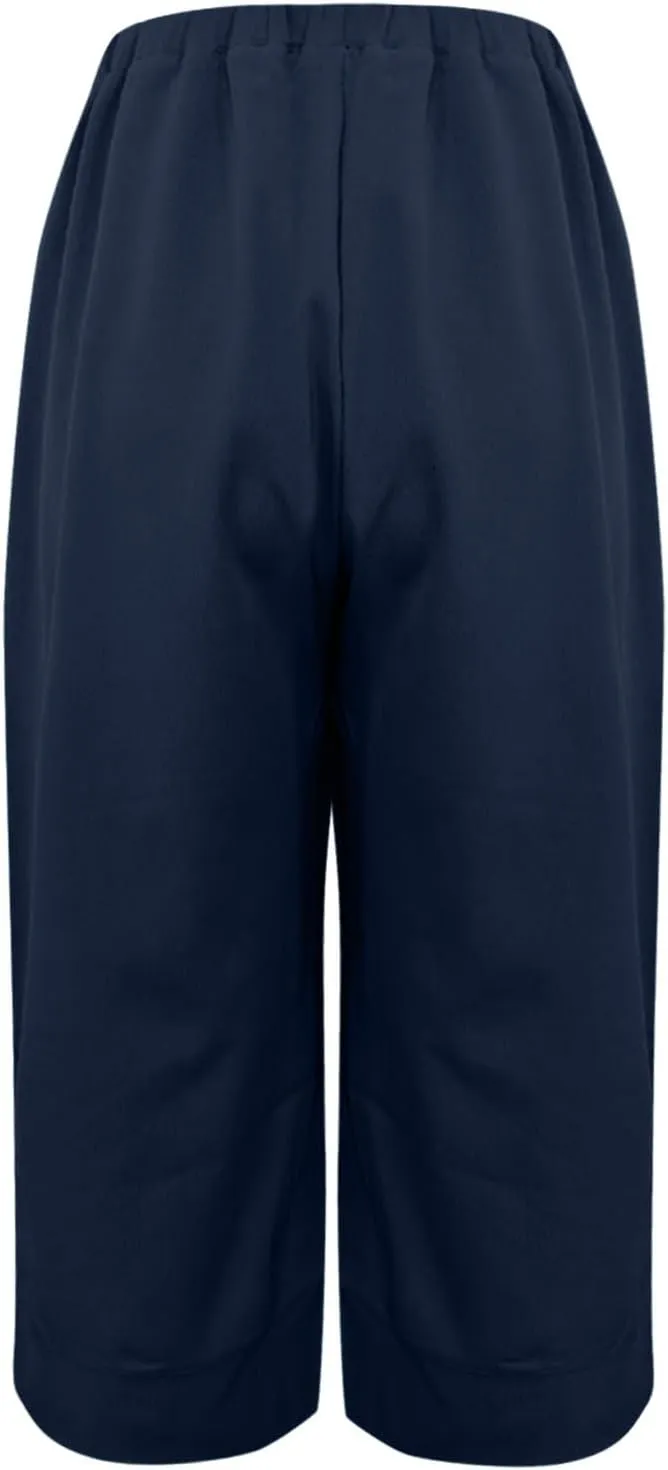 Womens Linen Capri Pants for Summer Straight Leg Capris Pants Casual Elastic Waist Cropped Trousers with Pockets