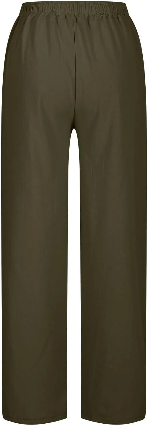 Womens Linen Pants Wide Leg Drawstring Trousers High Waisted Straight Leg Pant Lightweight Summer Beach Pants 2025