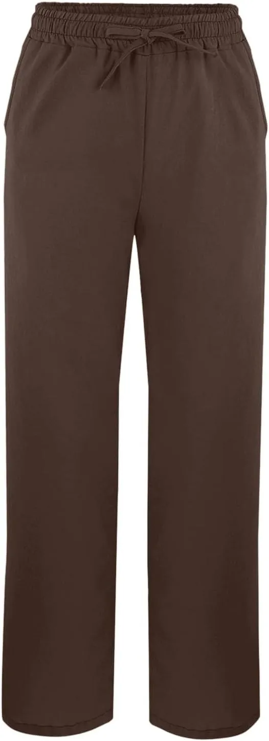 Womens Linen Pants Wide Leg Drawstring Trousers High Waisted Straight Leg Pant Lightweight Summer Beach Pants 2025