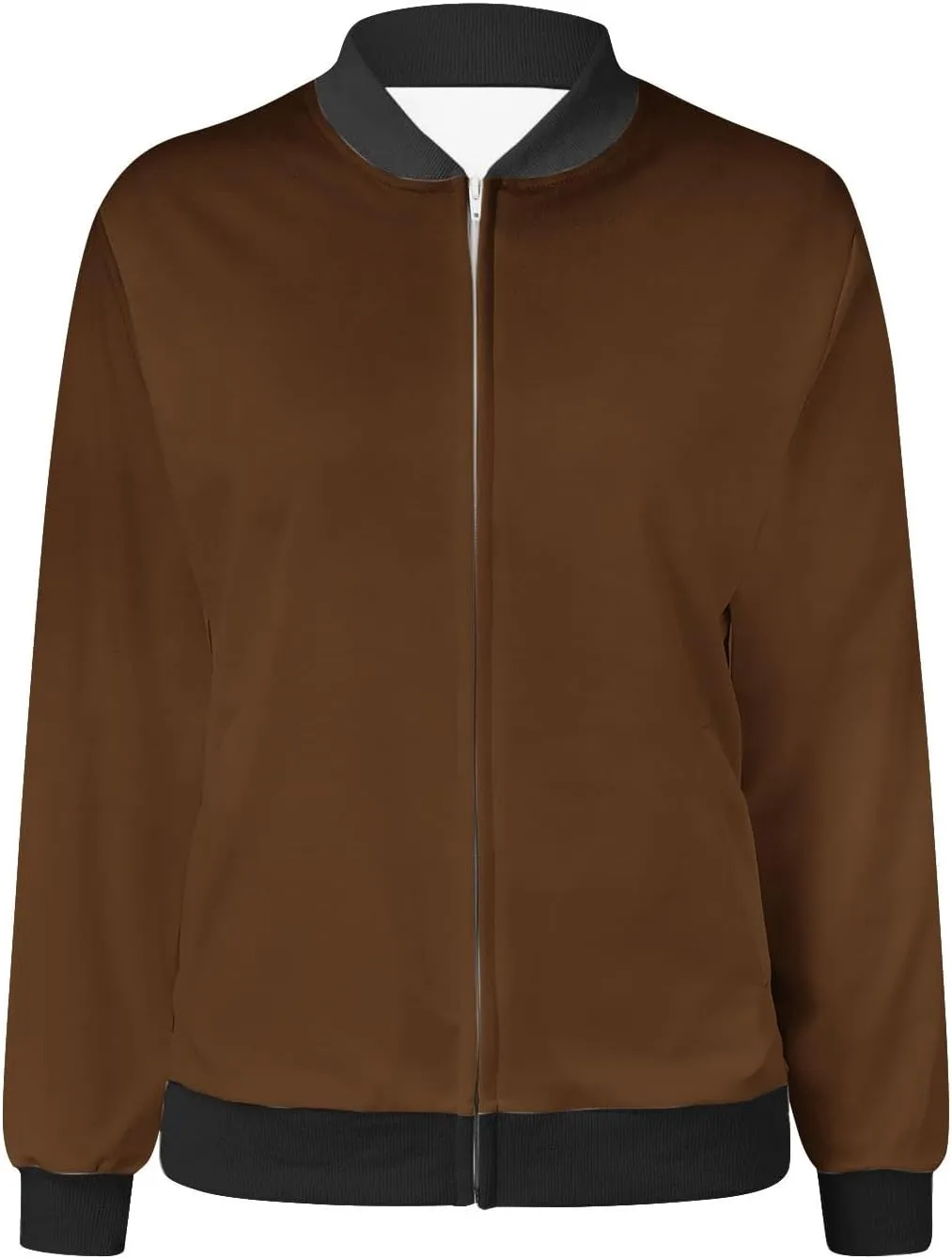 Womens Long Sleeve Lightweight Bomber Jacket Full Zip Up Casual Cropped Coat Fall Winter Fashion Solid Color Outerwear