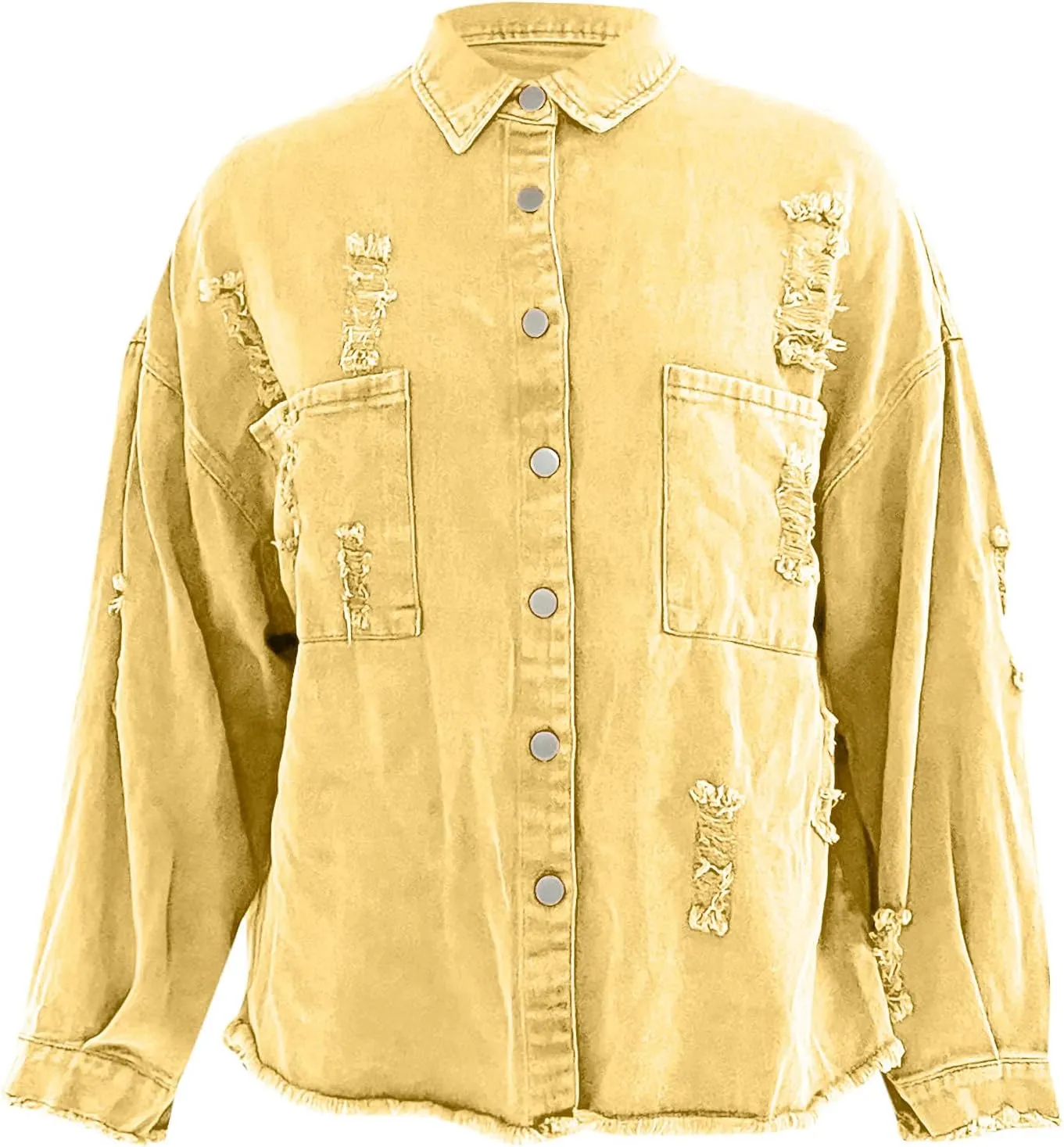 Women's Oversized Denim Jacket Casual Loose Boyfriend Frayed Ripped Jean Jackets Autumn Spring Trucker Coat Outerwear
