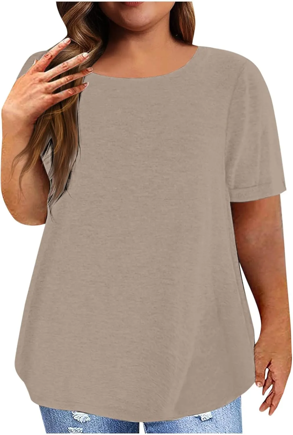 Womens Oversized Tshirts Solid Basic Casual Tops Loose Plus Size Summer Blouses Short Sleeve Cozy Crewneck Tunics