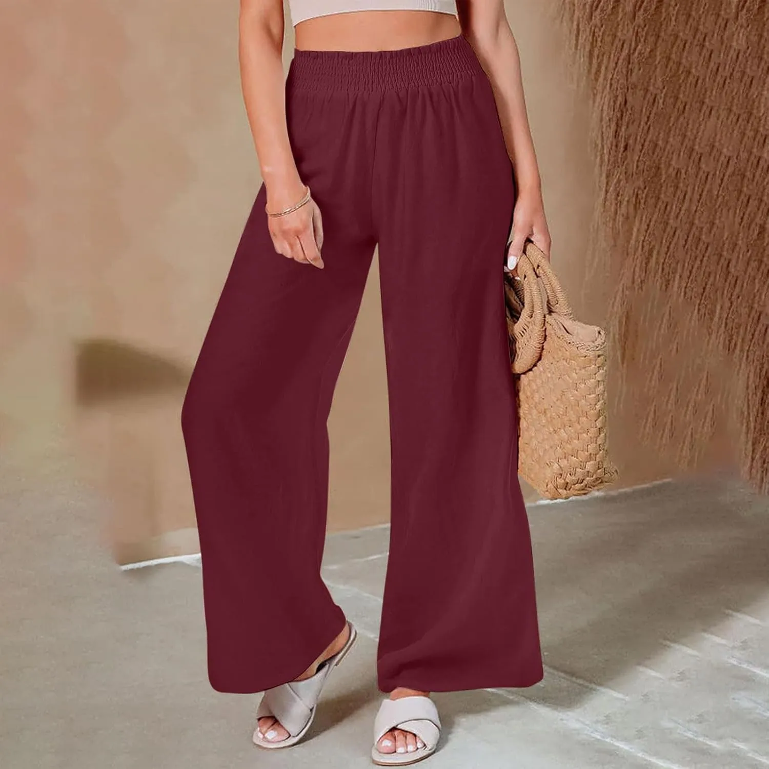 Women's Pants Casual Dressy Straight Leg Pants Fashion High Waist Button Down Stretchy Work Pant Trousers with Pockets