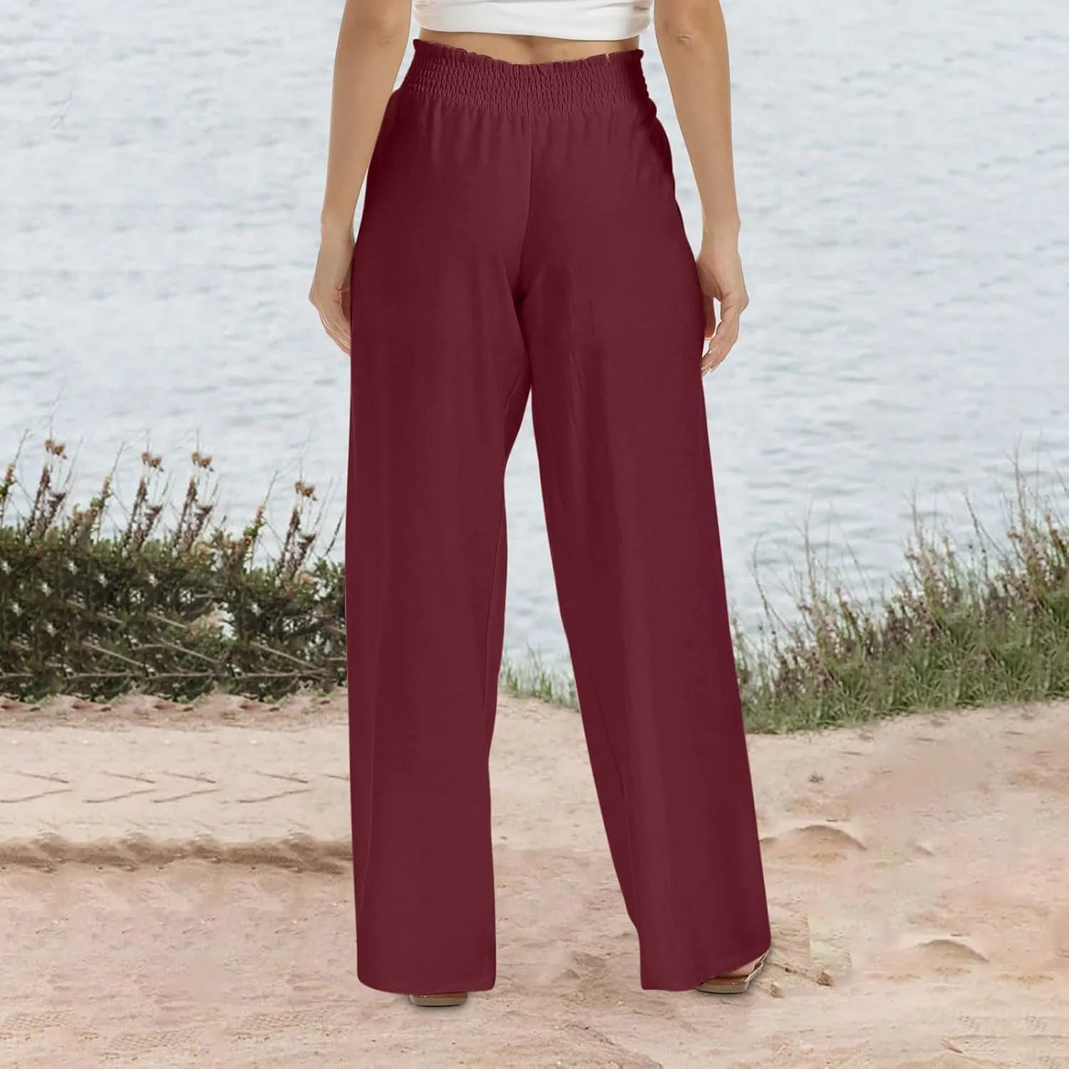 Women's Pants Casual Dressy Straight Leg Pants Fashion High Waist Button Down Stretchy Work Pant Trousers with Pockets