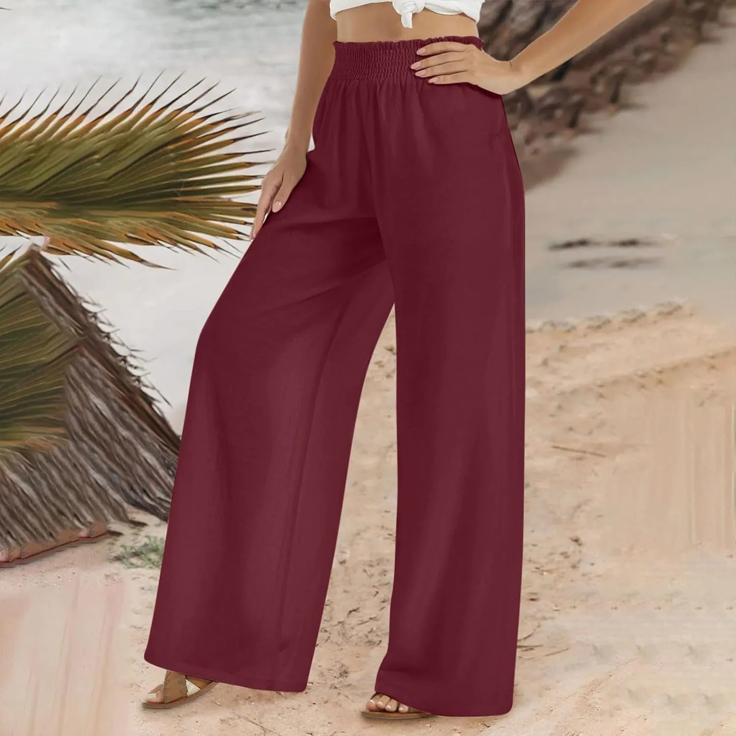 Women's Pants Casual Dressy Straight Leg Pants Fashion High Waist Button Down Stretchy Work Pant Trousers with Pockets