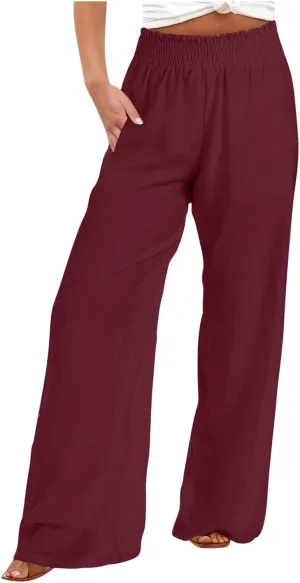 Women's Pants Casual Dressy Straight Leg Pants Fashion High Waist Button Down Stretchy Work Pant Trousers with Pockets