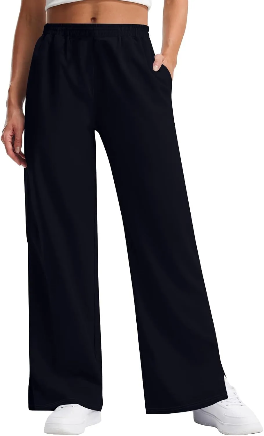 Women's Pants Casual Elastic Waist Drawstring Sumemr Pants Trendy Straight Wide Leg High Waisted with Pockets Trousers
