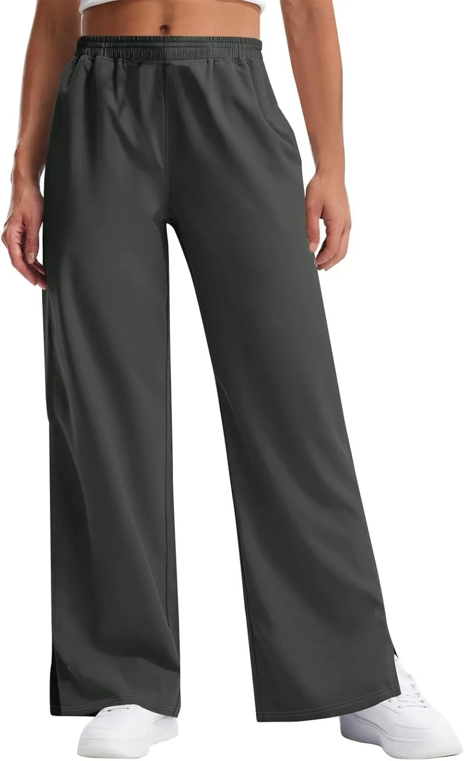 Women's Pants Casual Elastic Waist Drawstring Sumemr Pants Trendy Straight Wide Leg High Waisted with Pockets Trousers