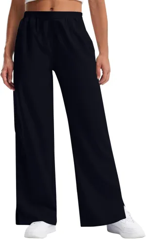 Women's Pants Casual Elastic Waist Drawstring Sumemr Pants Trendy Straight Wide Leg High Waisted with Pockets Trousers