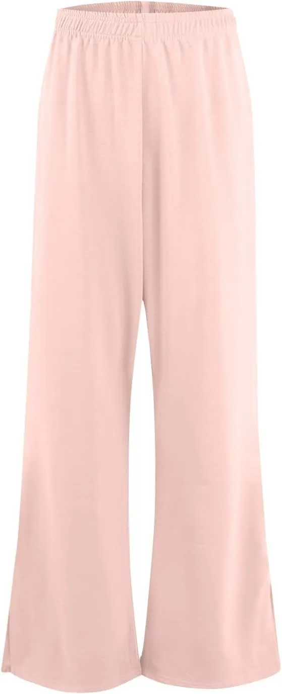 Women's Pants Casual Elastic Waist Drawstring Sumemr Pants Trendy Straight Wide Leg High Waisted with Pockets Trousers