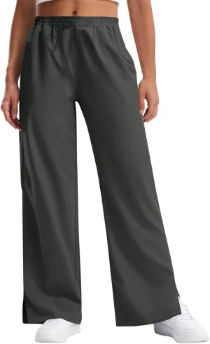 Women's Pants Casual Elastic Waist Drawstring Sumemr Pants Trendy Straight Wide Leg High Waisted with Pockets Trousers